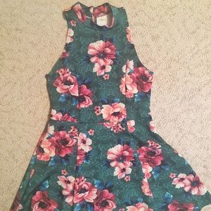 Hollister pink and green floral skater dress